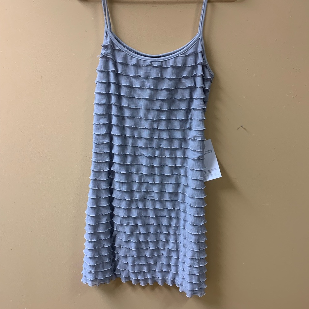 Spaghetti Strap Grey Ruffle Dress New With Tags.